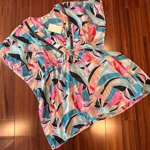 Miken Swim Coverup Dress Floral Pink Blue Multi Chiffon Cover-Up New Size Small